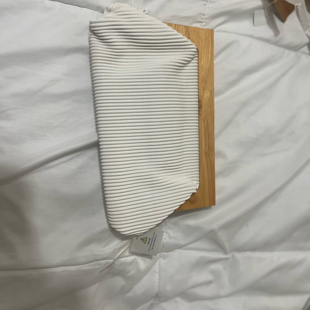 Francesca's Collections Cream Ribbed Clutch with Wooden Detail